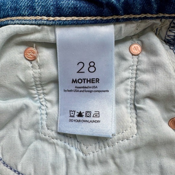 MOTHER Blue Straight Leg Jeans with Cherry Embroidery - Picture 6 of 11